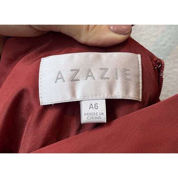 Azazie Manila Bridesmaid Dress Size 6 Rust V-Neck Chiffon Maxi Long Side Slit - Picture 10 of 12